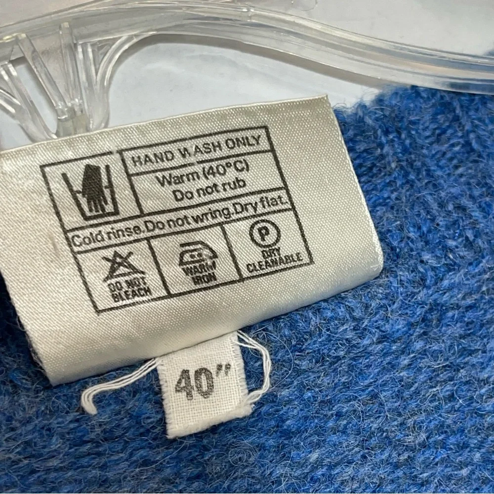 Vintage Shetland Pure New Wool V-Neck Sweater Blue Made In Scotland Classic 40 L - Picture 6 of 16